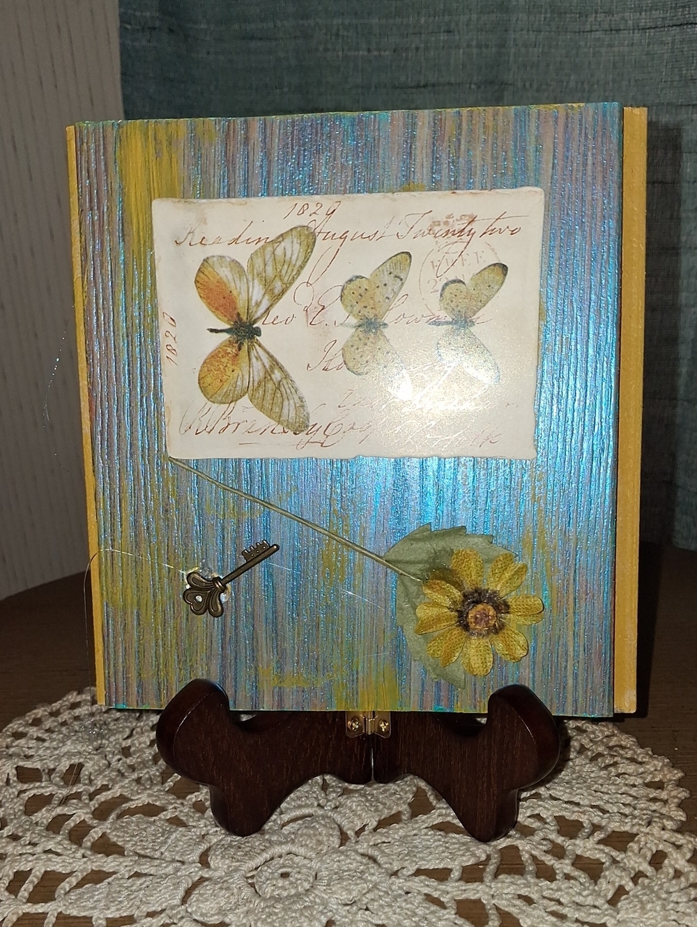 Handcrafted Yellow & Blue Butterfly Floral Wall Art